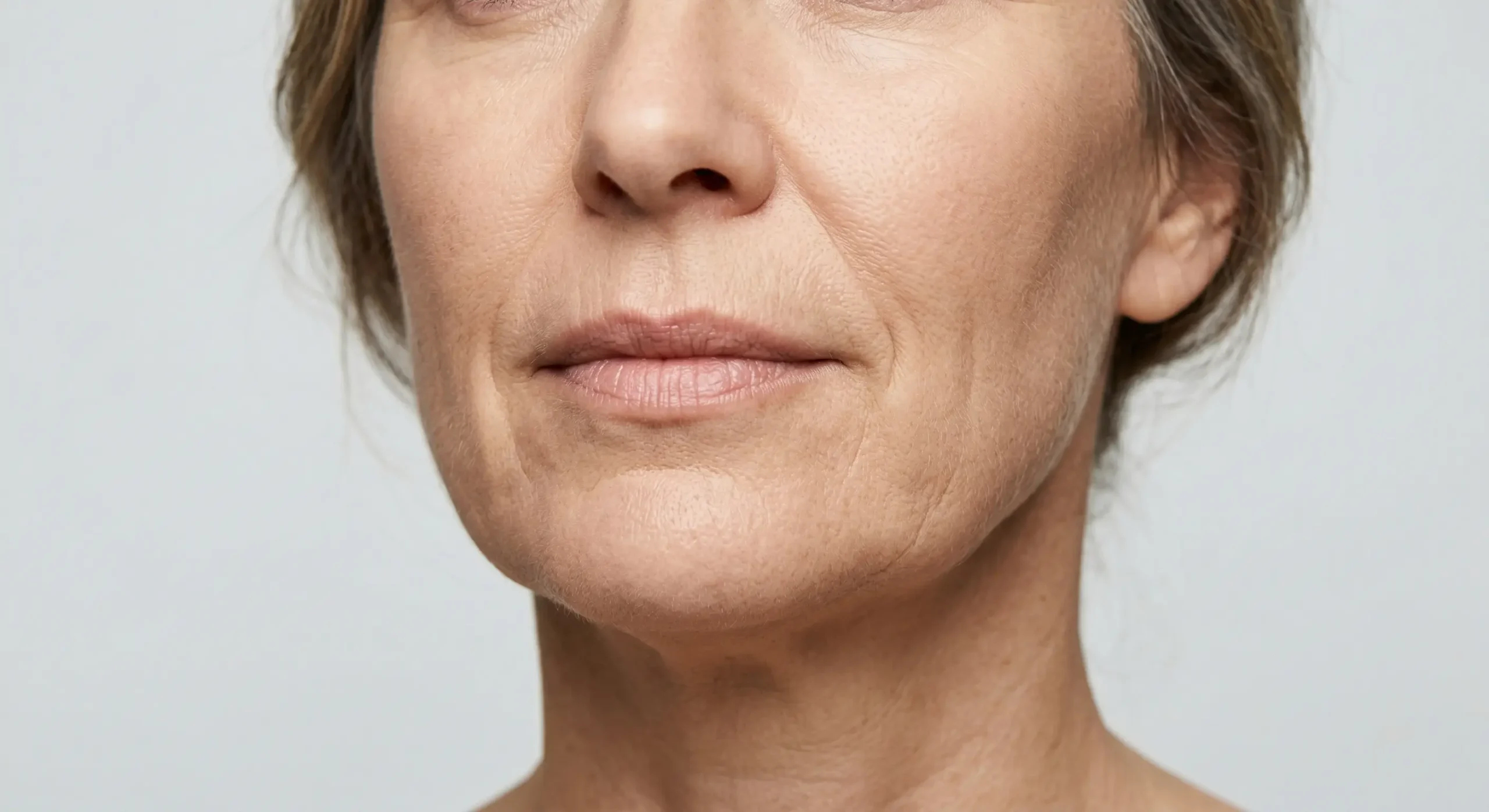 izguba volumna obraza in povešena koža ob čeljustni liniji pri staranju