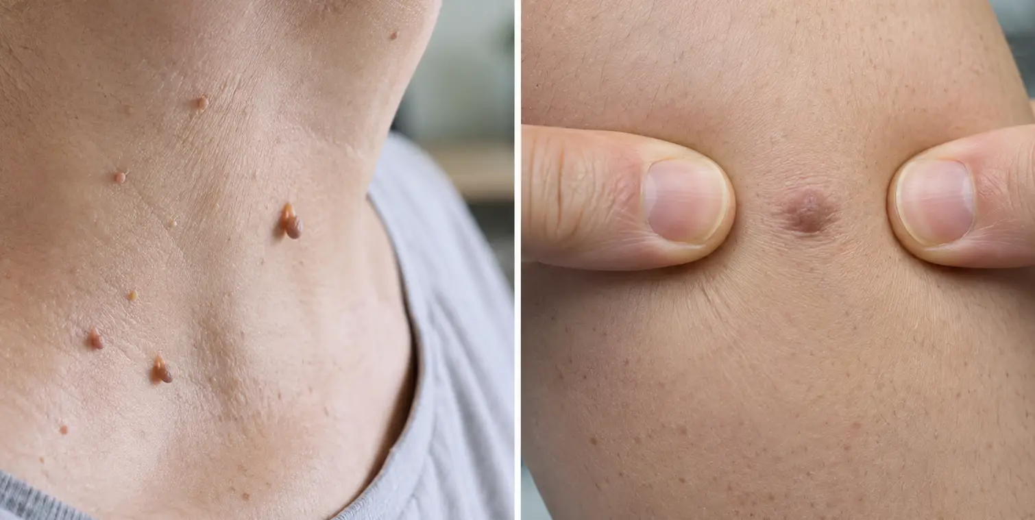 Primerjava mehkega pecljatega fibroma na vratu in trdega fibroma na koži